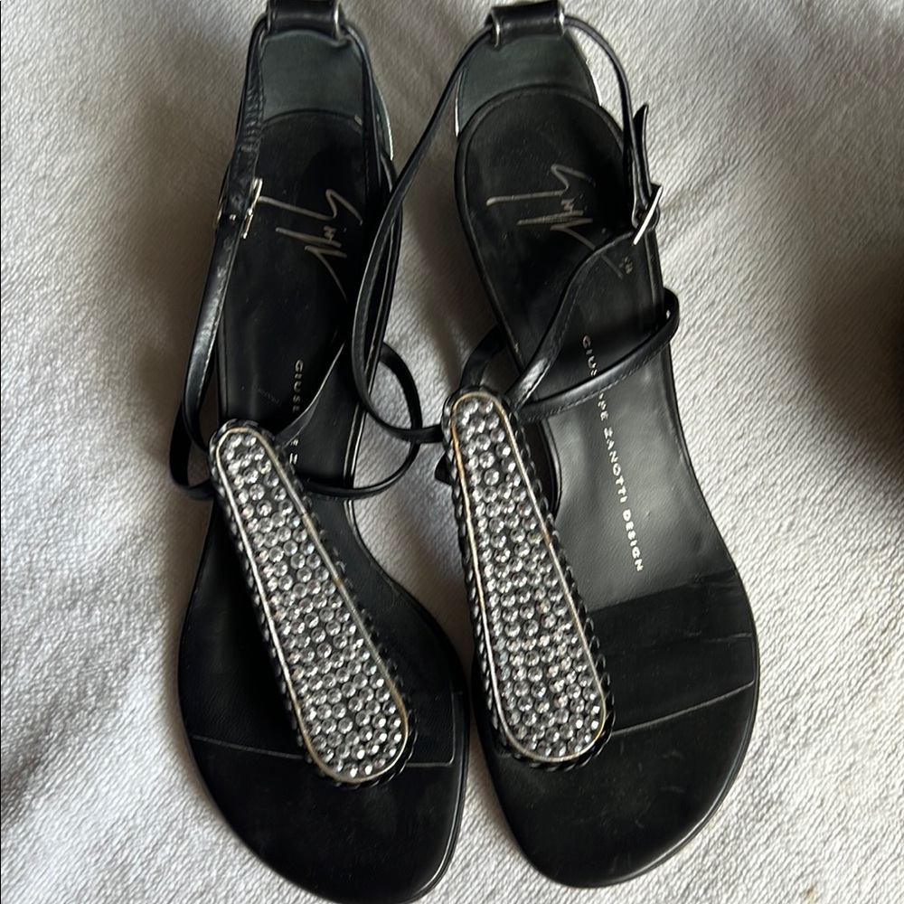 Giuseppe Zanotti Black Sandals with Crystal Embellishments
